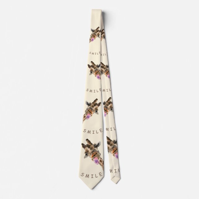 Lustigt Neck Tie med Playful Giraffe - Smile Text Slips (Framsida)