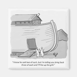 Lustigt Noahs Ark Grill Tecknad Humor Magnet