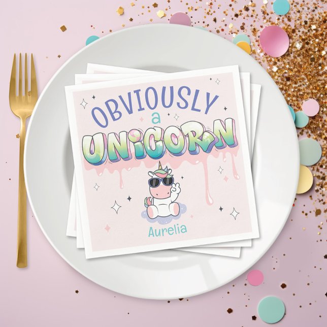 Lustigt nog en enhetlig temaFödelsedagsfest Pappersservett (Funny Obviously A Unicorn cute kawaii unicorn theme girl's name birthday party table napkins decor )