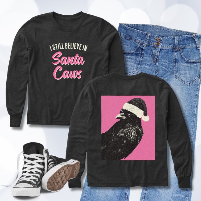 Lustigt nog i Santa Caws.. T Shirt (A pink and black girls' longsleeve t-shirt perfect for the holiday season features Santa Caws!)
