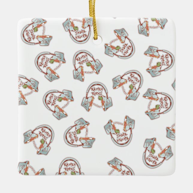 Lustigt noodle-hörlurar Musik och Ramen Julgransprydnad Keramik (Framsida)