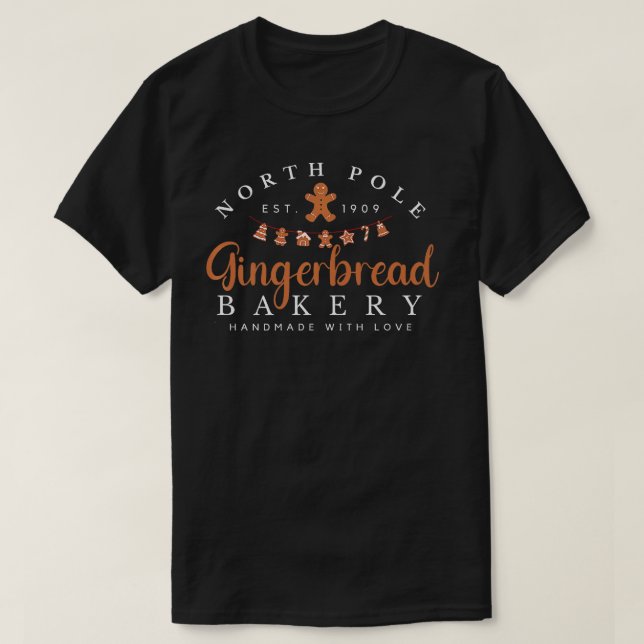 Lustigt North Pole Gingerbröd Bakery jul Holi T Shirt (Design framsida)