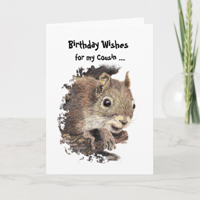 Lustigt, Nutty Cousin Birthday Squirrel Card Kort (Framsida)