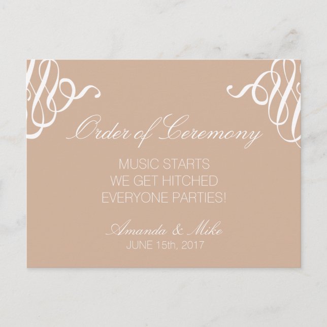 Lustigt och enkelt Bröllopsprogram Vykort (Framsida)