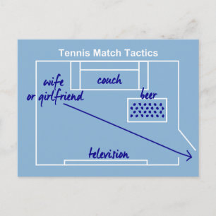 Lustigt och originellt tennismatchtaktik. vykort