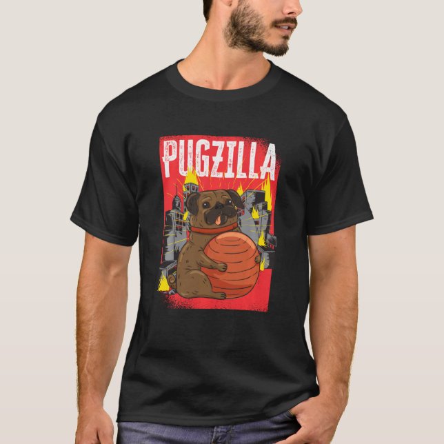 Lustigt och rutt Pugzilla Giant Pug Hund aveln Pug T Shirt (Framsida)