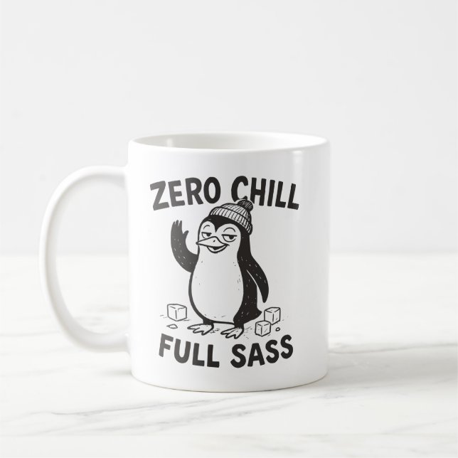 Lustigt och Sarkastic Zero Chill Fullt Sass Pengui Kaffemugg (Vänster)