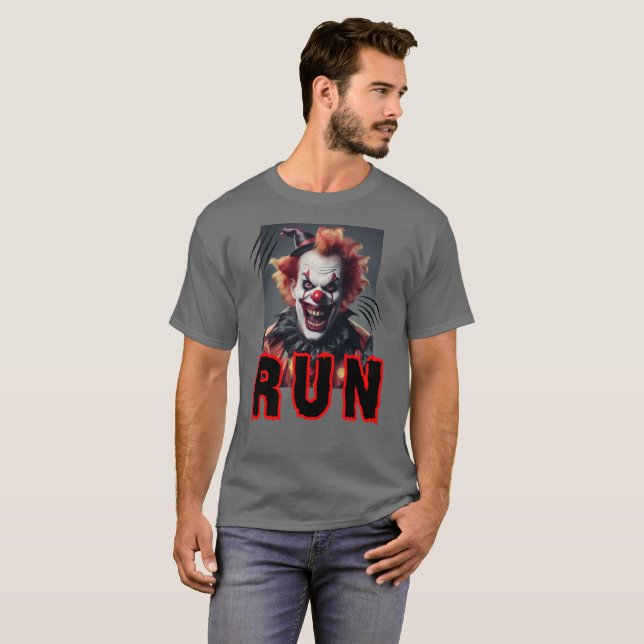 Lustigt och skrämmande clown, skrikande Springa T Shirt (Hel framsida)