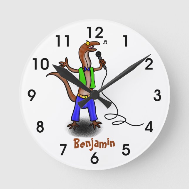 Lustigt ödla med mikrofonens tecknad rund klocka (Framsida)