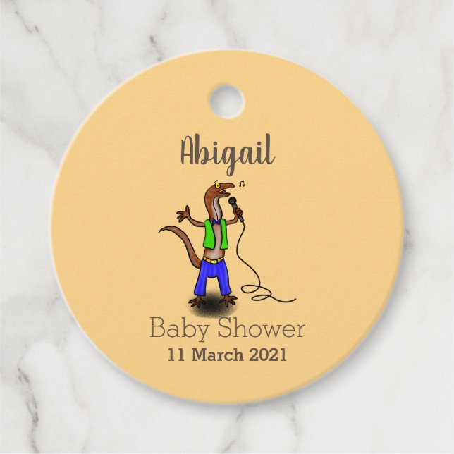 Lustigt ödsel med tecknad av mikrofon gåvor etiketter (Framsida)