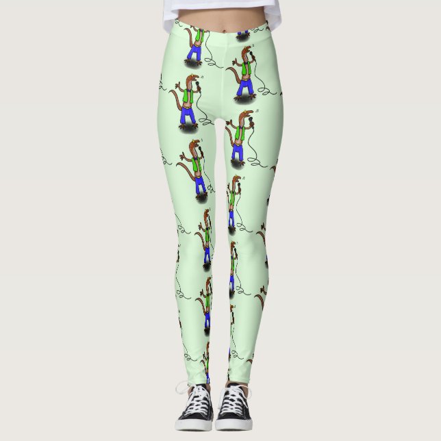 Lustigt ödsel med tecknad av mikrofon leggings (Framsida)