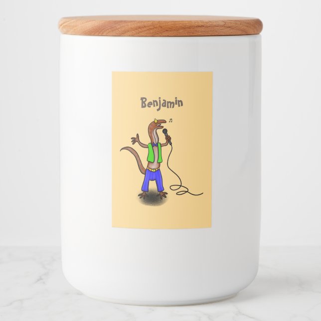 Lustigt ödsel med tecknad av mikrofon mat etikett (Framsida)