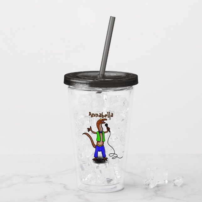 Lustigt ödsel med tecknad av mikrofon take away mugg (Baksida Ice)