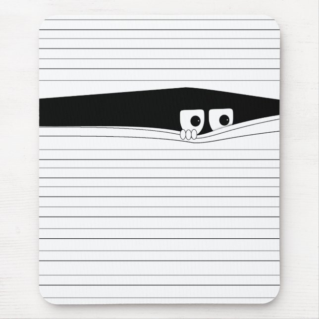 Lustigt öga tittar ut bakom de vita blinderna musmatta (Framsidan)