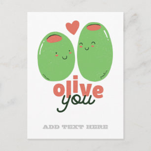 Lustigt Olive You Foodie Kärlek Graphics Ordlek Vykort