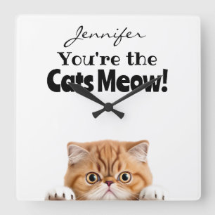 Lustigt Orange Ginger Tabby katt Wall Clock Fyrkantig Klocka