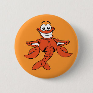 Lustigt ORANGE TECKNAD LOBSTER leende lycklig roli Knapp