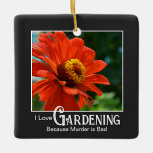Lustigt ordspråk orange blommigt zinnia daisy julgransprydnad keramik