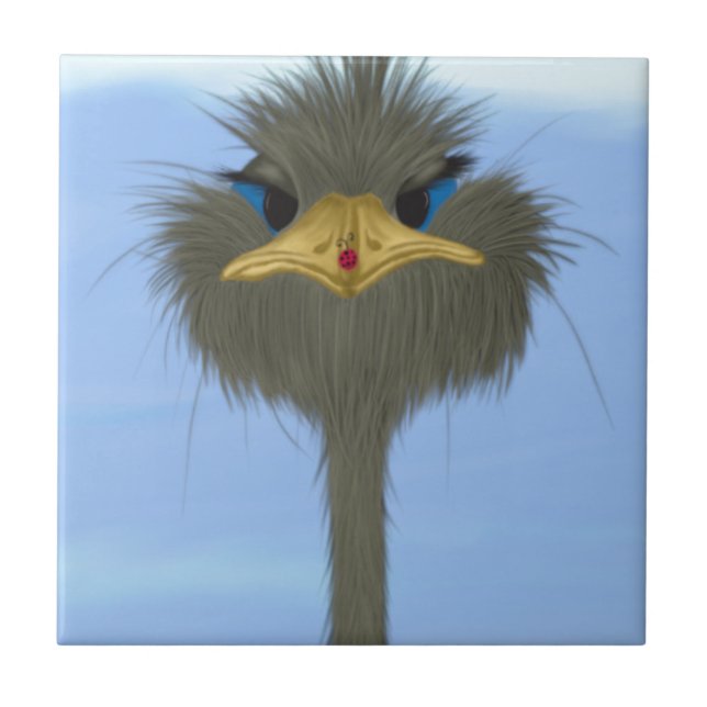 Lustigt Ostrich George och Cute Ladybug Kakelplatta (Framsidan)