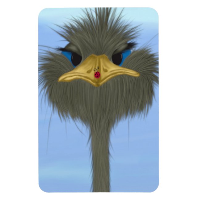 Lustigt Ostrich George och Cute Ladybug Magnet (Vertikal)
