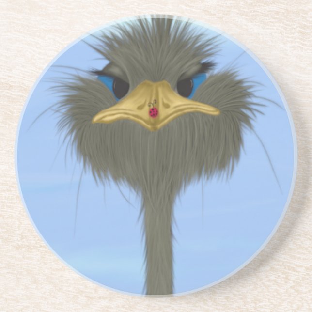 Lustigt Ostrich George och Cute Ladybug Underlägg (Framsidan)