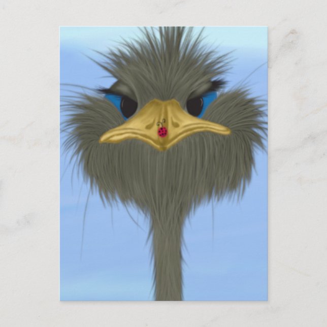 Lustigt Ostrich George och Cute Ladybug Vykort (Framsida)