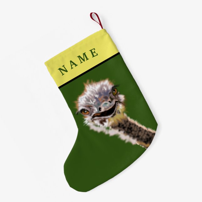 Lustigt Ostrich-julklapp med eget namn Liten Julstrumpa (Baksidan (Hängande))