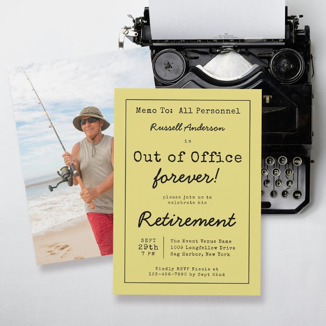 Lustigt out-of-Office för Pension Party PM Inbjudningar (Available in both printed and digital download formats.)