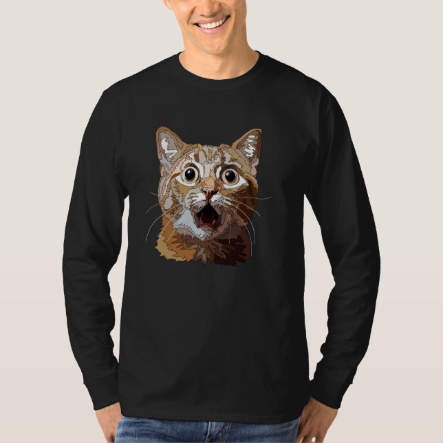 Lustigt överraskad katt t shirt (Framsida)