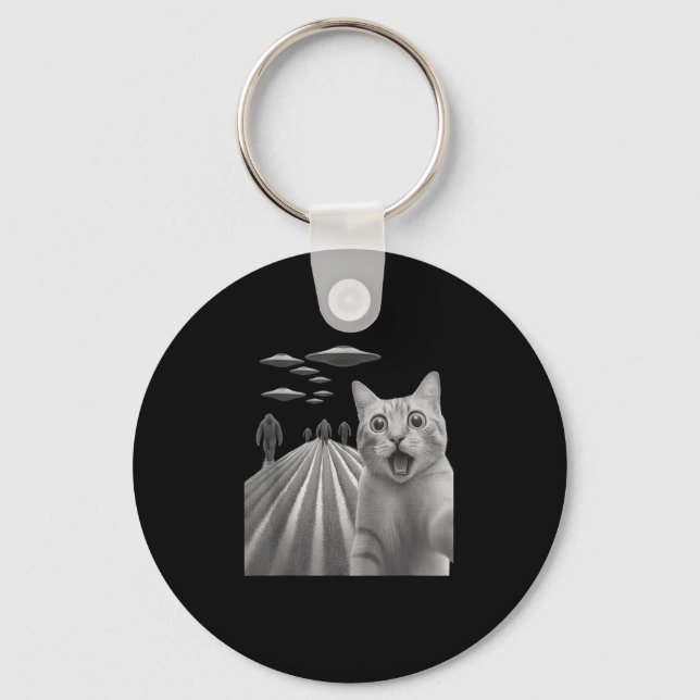 Lustigt överraskad Skrämt kattselfie med Bigfoot o Nyckelring (Framsida)