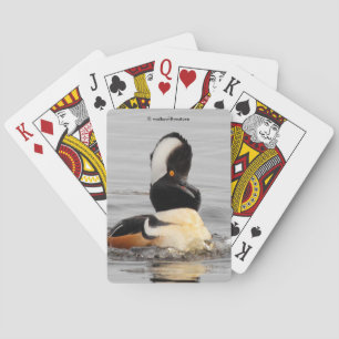 Lustigt överraskat Hooded Merganser Waterfowl Anka Casinokort
