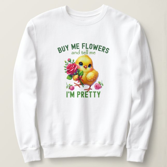 Lustigt på Alla hjärtans dag Cute Chick med blommo T Shirt (Design framsida)