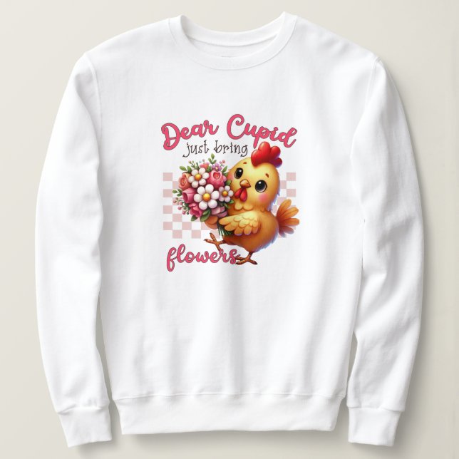 Lustigt på Alla hjärtans dag Cute Chick med blommo T Shirt (Design framsida)