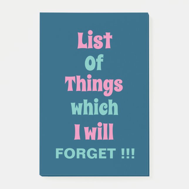 Lustigt påminnelse för glömska. Glöm inte Post-it Block (Framsida)