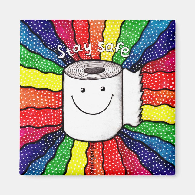Lustigt Pappert för Cute Rainbow Håll Säkert Toile Magnet (Framsidan)