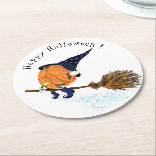 Lustigt Pappert Underlägg Halloween Witch Pumpkin Papper Rund
