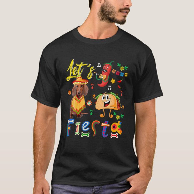 Lustigt Party mexikanska Dachshund med Sombrero Ta T Shirt (Framsida)