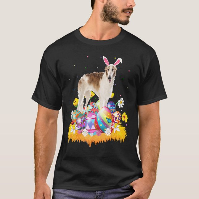 Lustigt Påskägg Borzoi Hund Påsk Söndag T Shirt (Framsida)
