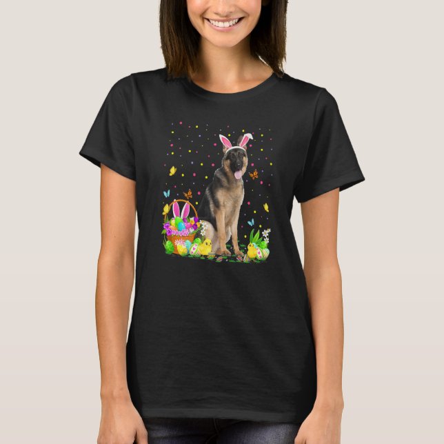 Lustigt Påskägg Hunting German Shepherd Hund Easte T Shirt (Framsida)