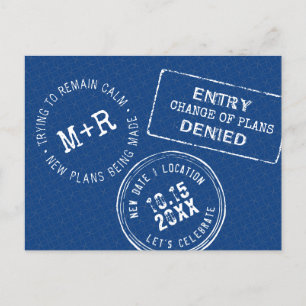 Lustigt Passport Frimärke Bröllop Ändra datum Meddelande Vykort