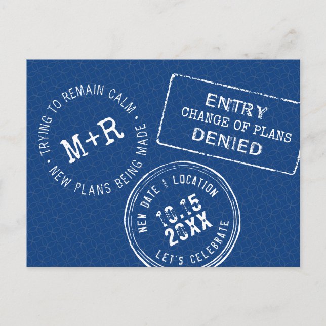 Lustigt Passport Frimärke Bröllop Ändra datum Meddelande Vykort (Framsida)