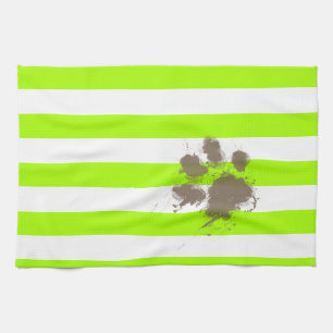 Lustigt pawprint on Electric Lime Green Rand Kökshandduk