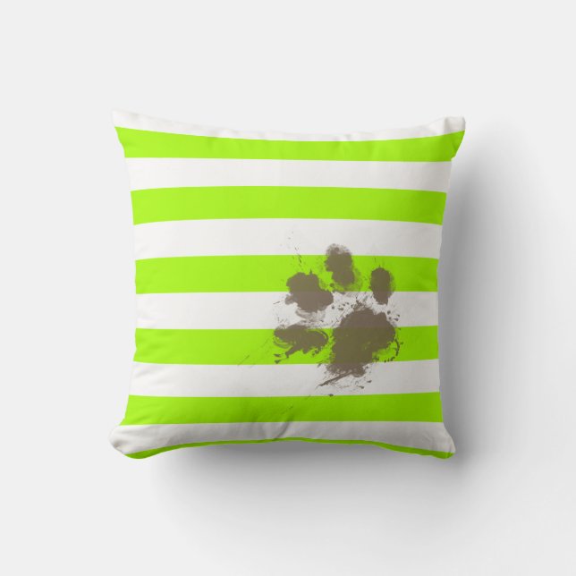 Lustigt pawprint on Electric Lime Green Rand Kudde (Framsida)