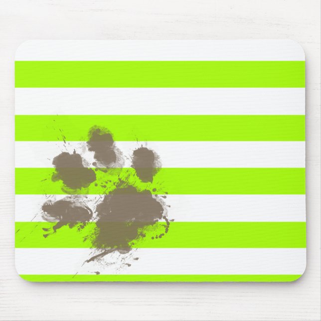 Lustigt pawprint on Electric Lime Green Rand Musmatta (Framsidan)