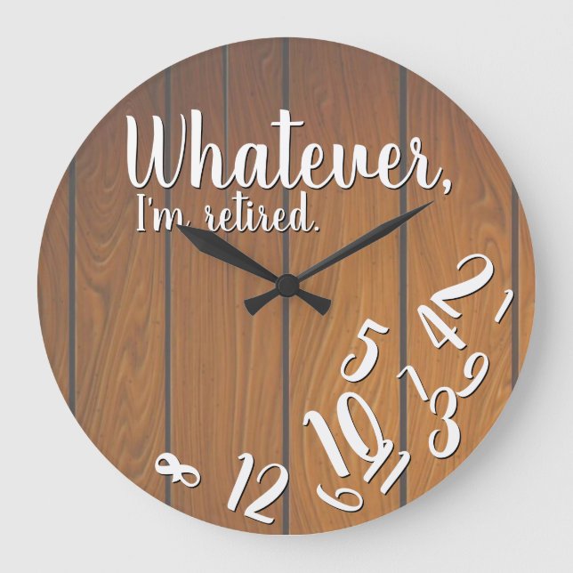 Lustigt Pension I är Retrött Rustic Wood Stor Klocka (Framsida)