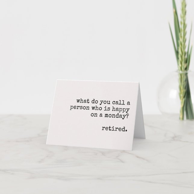 Lustigt pension-kort, lycklig pension, gratulerart tack kort (Framsida)