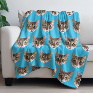 Lustigt Personlig Cat Ansikte Fleece Blanket