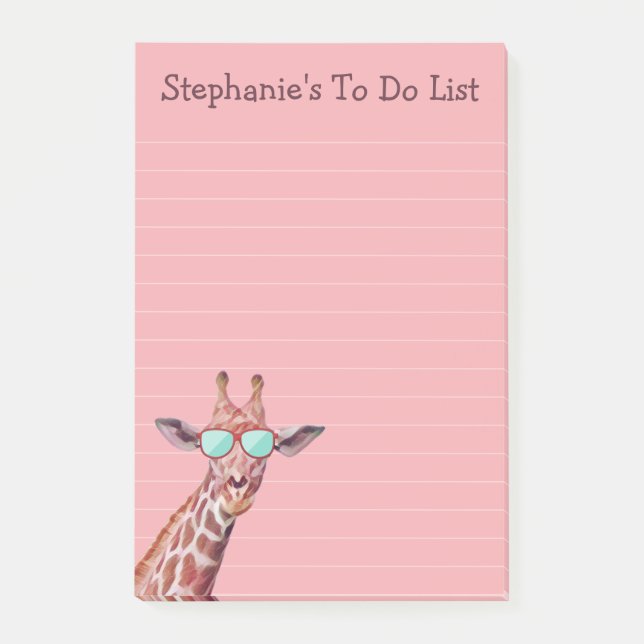 Lustigt Personlig Giraffe to Do List på Rosa Post-it Block (Framsida)