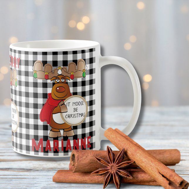 Lustigt Personlig Moose Gör Merry Black Red Kaffemugg (Skapare uppladdad)