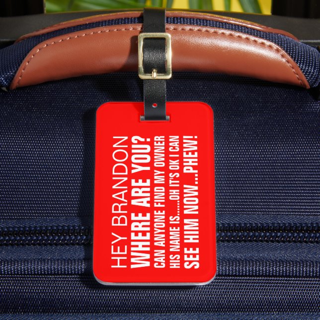 Lustigt Personlig Namn, var är du? Bagagebricka (Framsida Insitu 2)